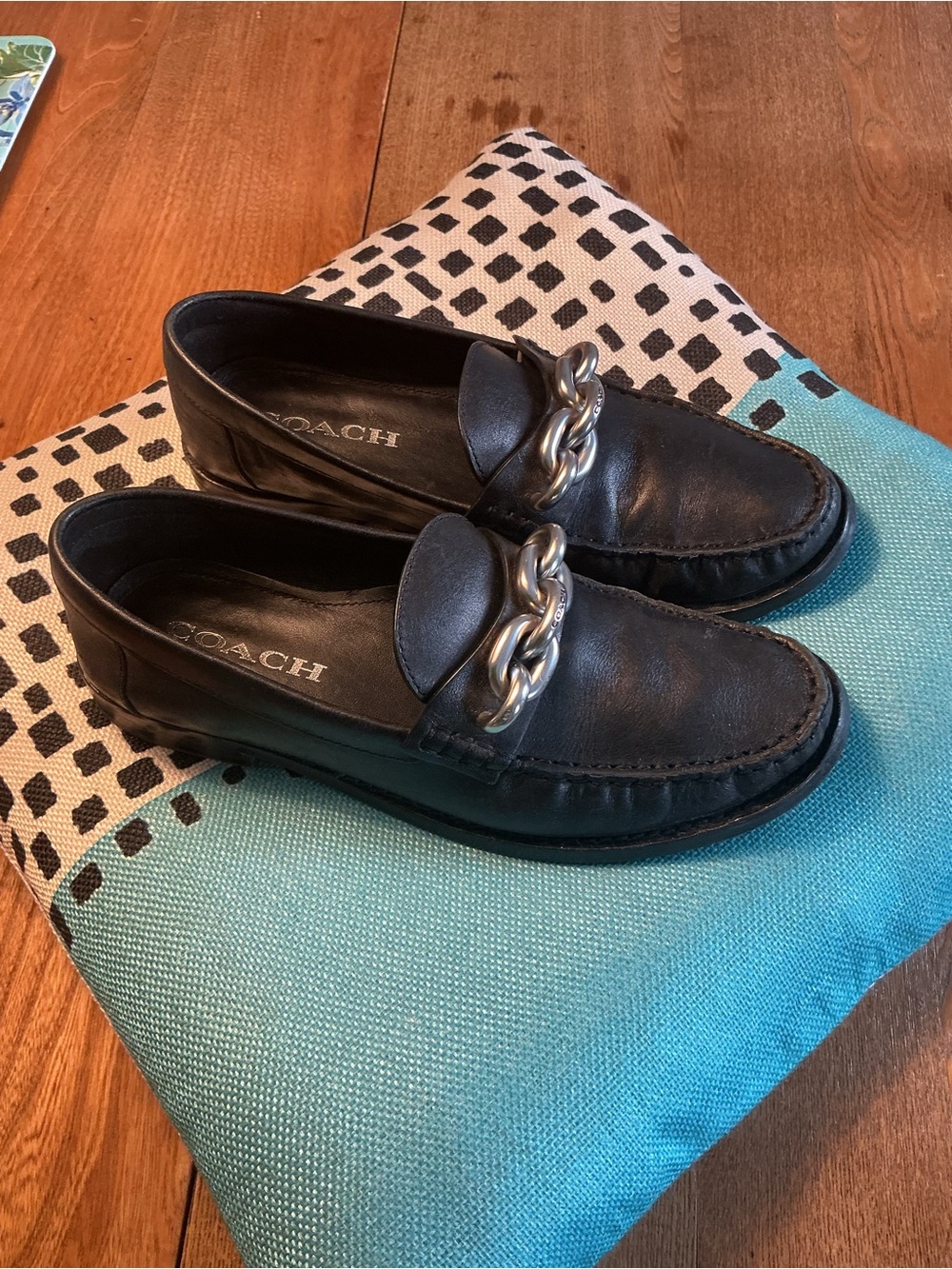 COACH Black Leather Chain Loafers - Picture 2 of 7